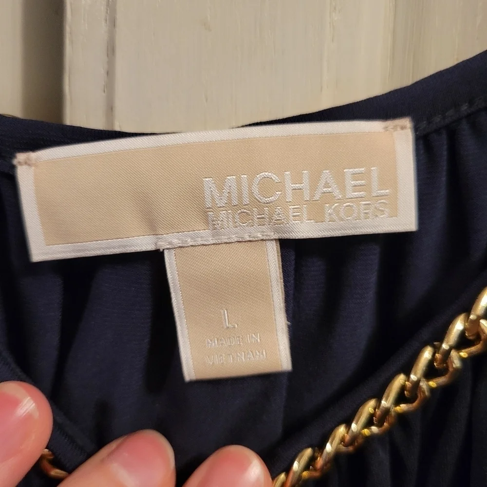 Michael Kors Cold Shoulder Gold Chain Neckline Blouse